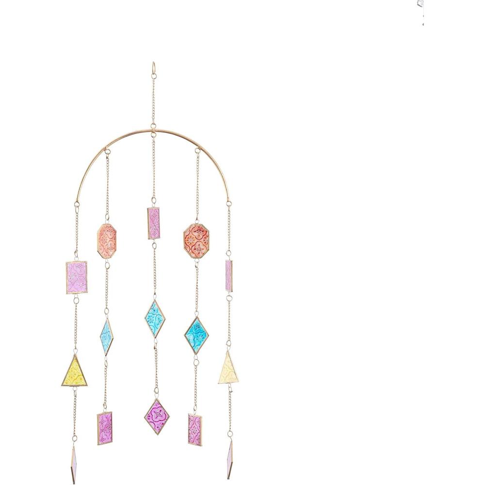 image:imageThe Novogratz Metal Geometric Indoor Outdoor Windchime with Stained Glass 14 x 2 x 34 Multi Colored