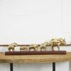 image:imageDeco 79 Aluminum Metal Elephant Decorative Sculpture Home Decor Statue with Brown Wooden Base Accent Figurine 30 x 3 x 8 Gold