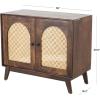 image:imageDeco 79 Mango Wood Handmade Room Cabinet 2 Door Storage Cabinet with Rattan Front and Black Knobs Accent Cabinet 35 x 16 x 30 Brown