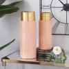 image:imageDeco 79 Metal Vase Weave Inspired with Gold Top Set of 2 18 15H Pink