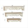 image:imageDeco 79 Wooden Scroll Carved 3 Shelves Wall Shelf Set of 3 19 24 28W Cream