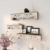 image:imageDeco 79 Wooden Scroll Carved 3 Shelves Wall Shelf Set of 3 19 24 28W Cream