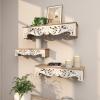 image:imageDeco 79 Wooden Scroll Carved 3 Shelves Wall Shelf Set of 3 19 24 28W Cream