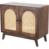 image:imageDeco 79 Mango Wood Handmade Room Cabinet 2 Door Storage Cabinet with Rattan Front and Black Knobs Accent Cabinet 35 x 16 x 30 Brown