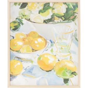 image:imageDeco 79 Canvas Fruit Lemon Framed Wall Art with Light Brown Frame 24 x 1 x 20 Yellow