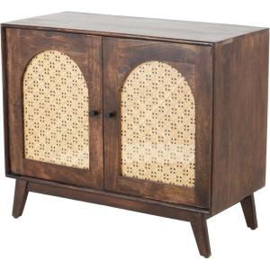image:imageDeco 79 Mango Wood Handmade Room Cabinet 2 Door Storage Cabinet with Rattan Front and Black Knobs Accent Cabinet 35 x 16 x 30 Brown