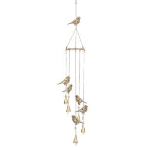 image:imageDeco 79 Metal Bird Indoor Outdoor Embellished Windchime with Glass Beads and Cone Bells 5 x 5 x 39 Gold