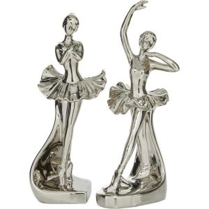 image:imageDeco 79 Porcelain Ceramic Dancer Decorative Sculpture Home Decor Statues set of 2 Accent Figurines 4 x 3 x 11 Silver