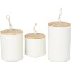 image:imageDeco 79 Ceramic Decorative Canisters Spotted Textured Containers with Brown Wood Lids and Beaded Accents Set of 3 Keepsake Boxes 9 7 5H Cream