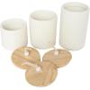 image:imageDeco 79 Ceramic Decorative Canisters Spotted Textured Containers with Brown Wood Lids and Beaded Accents Set of 3 Keepsake Boxes 9 7 5H Cream