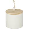 image:imageDeco 79 Ceramic Decorative Canisters Spotted Textured Containers with Brown Wood Lids and Beaded Accents Set of 3 Keepsake Boxes 9 7 5H Cream