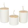 image:imageDeco 79 Ceramic Decorative Canisters Spotted Textured Containers with Brown Wood Lids and Beaded Accents Set of 3 Keepsake Boxes 9 7 5H Cream