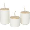 image:imageDeco 79 Ceramic Decorative Canisters Spotted Textured Containers with Brown Wood Lids and Beaded Accents Set of 3 Keepsake Boxes 9 7 5H Cream
