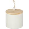 image:imageDeco 79 Ceramic Decorative Canisters Spotted Textured Containers with Brown Wood Lids and Beaded Accents Set of 3 Keepsake Boxes 9 7 5H Cream