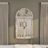 image:imageDeco 79 Wood Room Wall Mirror Window Pane Inspired 2 Door Entryway Mirror with Arched Top and Distressing Wall Mounted Mirror 26 x 3 x 46 White