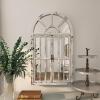 image:imageDeco 79 Wood Room Wall Mirror Window Pane Inspired 2 Door Entryway Mirror with Arched Top and Distressing Wall Mounted Mirror 26 x 3 x 46 White