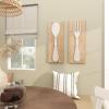 image:imageDeco 79 Wooden Utensils Home Wall Decor Wall Sculpture with Carved White Floral Designs Set of 2 Wall Art 12W 32H Brown