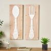 image:imageDeco 79 Wooden Utensils Home Wall Decor Wall Sculpture with Carved White Floral Designs Set of 2 Wall Art 12W 32H Brown