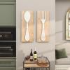 image:imageDeco 79 Wooden Utensils Home Wall Decor Wall Sculpture with Carved White Floral Designs Set of 2 Wall Art 12W 32H Brown