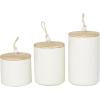 image:imageDeco 79 Ceramic Decorative Canisters Spotted Textured Containers with Brown Wood Lids and Beaded Accents Set of 3 Keepsake Boxes 9 7 5H Cream