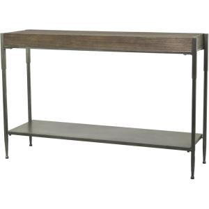 image:imageDeco 79 Metal 1 Shelf Console Table with Brown Wood Top 49 x 14 x 32 Gray