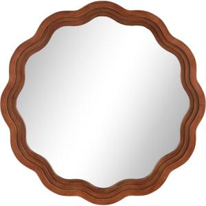 image:imageDeco 79 Wood Handmade Room Wall Mirror Wavy Entryway Mirror with Dimensional Carved Frame Wall Mounted Mirror 31 x 2 x 31 BrownBrown