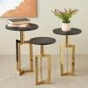 image:imageDeco 79 Aluminum Metal Geometric Side End Accent Table End Table with Black Marble Tabletops Set of 3 Side Table 24 23 21 H Gold