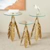 image:imageDeco 79 Aluminum Metal Leaf Side End Accent Table End Table with Tripod Legs and Tempered Glass Top Set of 3 Side Table 24 23 20 H Gold