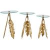image:imageDeco 79 Aluminum Metal Leaf Side End Accent Table End Table with Tripod Legs and Tempered Glass Top Set of 3 Side Table 24 23 20 H Gold