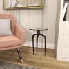 image:imageDeco 79 Aluminum Metal Side End Accent Table End Table with Textured Glass Tabletop Side Table 13 x 13 x 22 Black