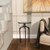 image:imageDeco 79 Aluminum Metal Side End Accent Table End Table with Textured Glass Tabletop Side Table 13 x 13 x 22 Black