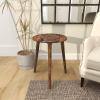 image:imageDeco 79 Mango Wood Floral Handmade Side End Accent Table Intricately Carved End Table with Tripod Legs Side Table 17 x 17 x 22 Dark BrownDark Brown