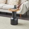 image:imageDeco 79 Metal Handmade Side End Accent Table Pedestal End Table with Brown Rattan Tabletop Side Table 16 x 16 x 20 Black