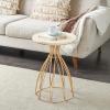 image:imageDeco 79 Metal Side End Accent Table Flower Inspired End Table with Cream Marble Tabletop Side Table 16 x 16 x 22 Gold