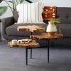image:imageDeco 79 Teak Wood Handmade Live Edge 3 Tier Accent Table with Black Base 34 x 36 x 24 Brown