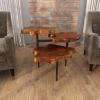 image:imageDeco 79 Teak Wood Handmade Live Edge 3 Tier Accent Table with Black Base 34 x 36 x 24 Brown