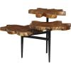 image:imageDeco 79 Teak Wood Handmade Live Edge 3 Tier Accent Table with Black Base 34 x 36 x 24 Brown