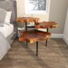 image:imageDeco 79 Teak Wood Handmade Live Edge 3 Tier Accent Table with Black Base 34 x 36 x 24 Brown