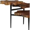 image:imageDeco 79 Teak Wood Handmade Live Edge 3 Tier Accent Table with Black Base 34 x 36 x 24 Brown