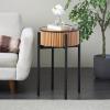 image:imageDeco 79 Wood Handmade Side End Accent Table Slatted End Table with Black Legs Side Table 18 x 18 x 27 Brown