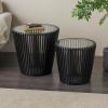 image:imageDeco 79 Wood Side End Accent Table Cage Inspired End Table with Clear Glass Tabletop Set of 2 Side Table 21 17 H Black