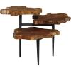 image:imageDeco 79 Teak Wood Handmade Live Edge 3 Tier Accent Table with Black Base 34 x 36 x 24 Brown