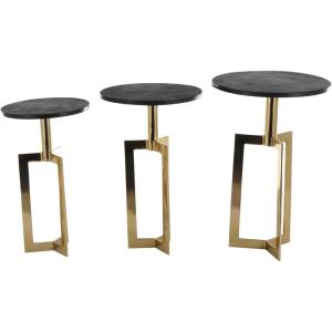 image:imageDeco 79 Aluminum Metal Geometric Side End Accent Table End Table with Black Marble Tabletops Set of 3 Side Table 24 23 21 H Gold