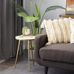 image:imageDeco 79 Aluminum Metal Side End Accent Table End Table with Marble Top with Gold Inlay Side Table 15 x 15 x 20 Gold