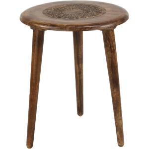 image:imageDeco 79 Mango Wood Floral Handmade Side End Accent Table Intricately Carved End Table with Tripod Legs Side Table 17 x 17 x 22 Dark BrownDark Brown