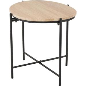 image:imageDeco 79 Marble Side End Accent Table End Table with Black Metal Support Side Table 19 x 16 x 20 Beige