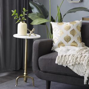 image:imageDeco 79 Marble Side End Accent Table End Table with Gold Inlay and Scrolled Base Side Table 15 x 15 x 27 White