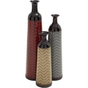 image:imageDeco 79 Metal Decorative Vase Tall Enameled Bottleneck Floor Centerpiece Vases with Chevron Pattern Set of 3 Vases for Home Decoration 32 27 22H Multi Colored