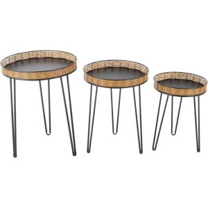 image:imageDeco 79 Metal Handmade Side End Accent Table End Table with Rattan Edges Tabletops Set of 3 Side Table 24 21 18 H Black