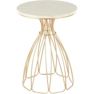 image:imageDeco 79 Metal Side End Accent Table Flower Inspired End Table with Cream Marble Tabletop Side Table 16 x 16 x 22 Gold